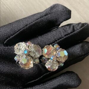 Vogue Silver and Glass Crystal Cluster Earrings